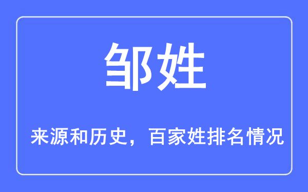 鄒姓的來源黃歷史,鄒姓在百家姓排名第幾？