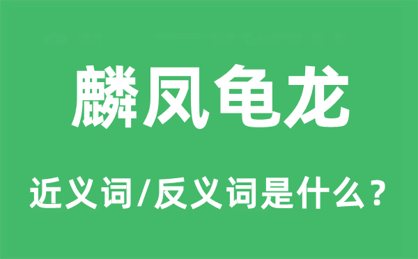 麟鳳龜龍的近義詞和反義詞是什么,麟鳳龜龍是什么意思
