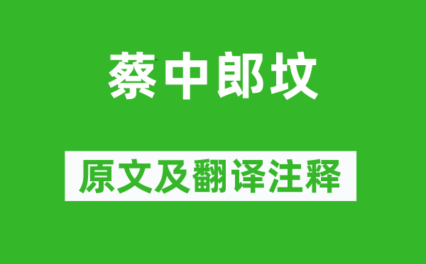 溫庭筠《蔡中郎墳》原文及翻譯注釋,詩意解釋