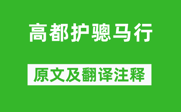 杜甫《高都護驄馬行》原文及翻譯注釋,詩意解釋