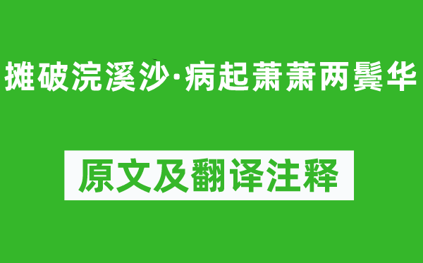李清照《攤破浣溪沙·病起蕭蕭兩鬢華》原文及翻譯注釋,詩(shī)意解釋