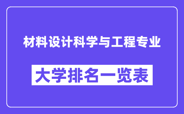 全國材料設(shè)計科學(xué)與工程專業(yè)大學(xué)排名一覽表（最新排行榜）